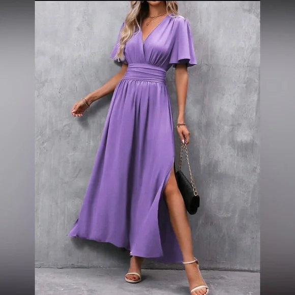 Boho butterfly sleeve slit thigh maxi dress